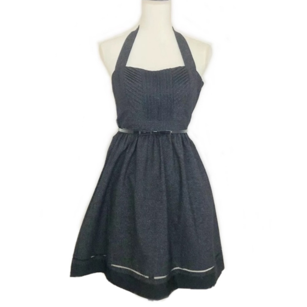 NWT Kensie Glittered Charcoal Gray Halter Cocktail Dress Belted Sz 4